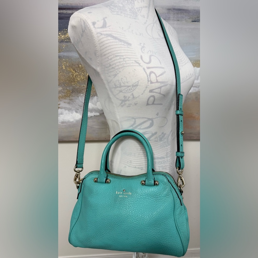 KATE SPADE Leather Crossbody or Handbag, Zipper top, Turquoise Green - Picture 3 of 16